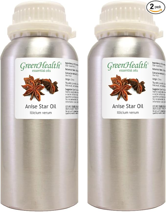 GreenHealth Anise Star Essential Oil 2 Pack – 16 fl oz Each (32 oz Total) | 100% Pure & Uncut | Aluminum Bottles for Long-Term Storage | Bulk Essential Oil for Aromatherapy, Candle Making, Diffusers - Bloomnest