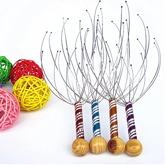 Octopus Head Massager, Manual Scalp Scratcher, Stainless Steel Claws, Wood Handle, Stress Relief, Non-Electric, Random Color 1pc Random Color Bloomnest