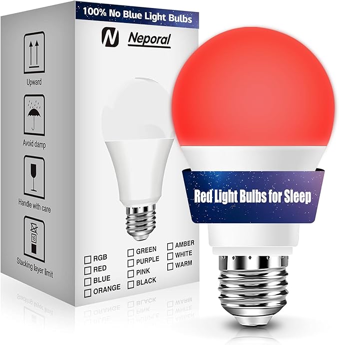 Neporal Red Light Bulbs for Sleep 9W, 100% Blue Light Blocking Red Night Light, 625nm LED Light Bulb for Melatonin Promoting, A19 60W Equivalent Dim Light Bulbs for Bedroom, Baby Nursery,1 Pack - Bloomnest