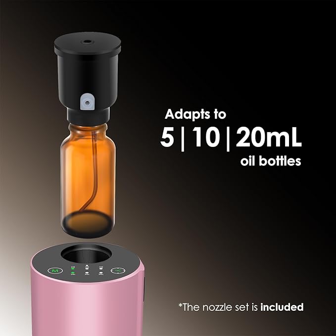 Waterless Essential Oil Diffuser, 7 Colors LED Light, Battery Powered Mini Scent Air Machine, Aromatherapy Mist Diffuser for Home Room Car Office (Pink) - Bloomnest