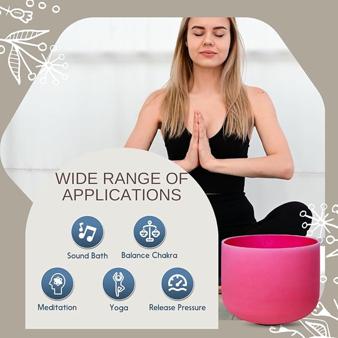 Red C Note Root Chakra 8 inch Quartz Crystal Singing Bowl, for Healing Mindfulness Meditation Yoga Sound Baths, with Case Rubber Mallet - Bloomnest