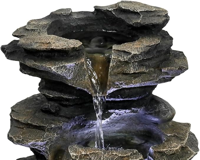 15.7" High Rock Cascading Tabletop Fountain, Zen Meditation Indoor Waterfall Feature with LED Light for Home Office Bedroom Relaxation - Bloomnest