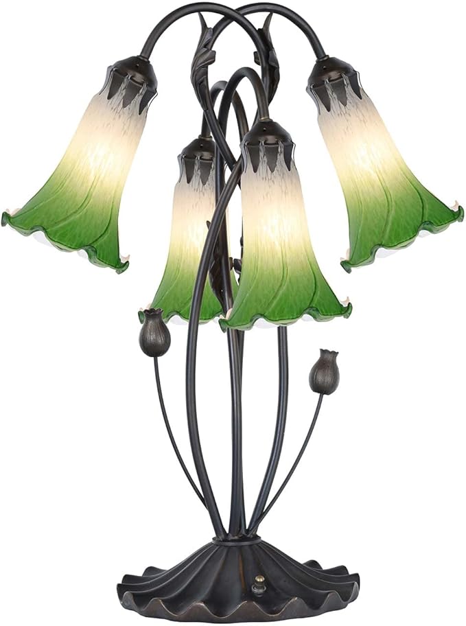 Bieye L10857 Lily Flower Blown Glass Accent Table Lamp for Living Room Bedroom Decoration (4-Light, Green) - Bloomnest