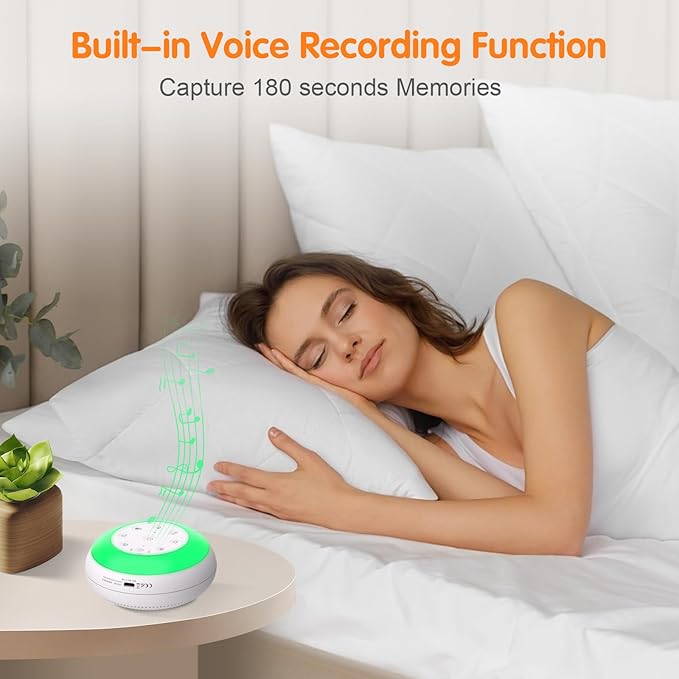 Portable White Noise Sound Machine for Baby, Kids, Adults Sleep - 24 Soothing Natural Sounds, 7 Color Night Light, Portable Wireless Bluetooth Speaker for Home, Travel, Nursery, Office - Bloomnest