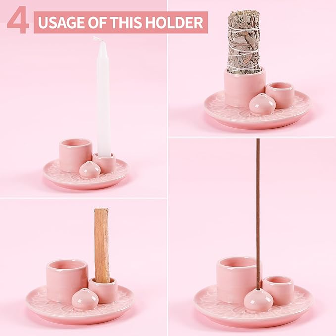 Palo Santo Sticks Holder, Multi-Purpose Handmade Ceramic Incense Burner for Palo Santo Incense Sticks, Sage Holder for Burning, Ash Catcher Tray for Meditation Yoga Room (Pink) ToolSentryX