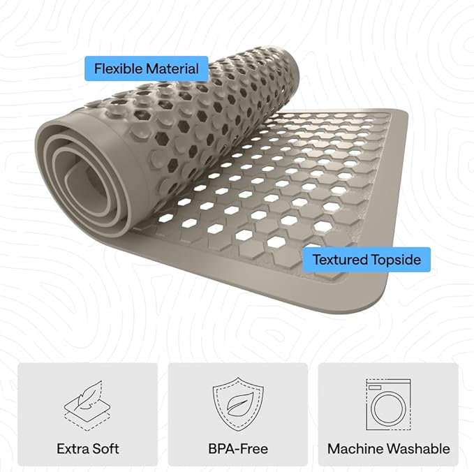 GORILLA GRIP Patented Square Shower Stall Mat, Small Bathtub Floor Mats for Stand Up Showers, Suction Cups and Drainage Holes, Machine Wash, Soft on Feet, Bathroom Accessories 21x21 Inch, Beige Opaque - Bloomnest