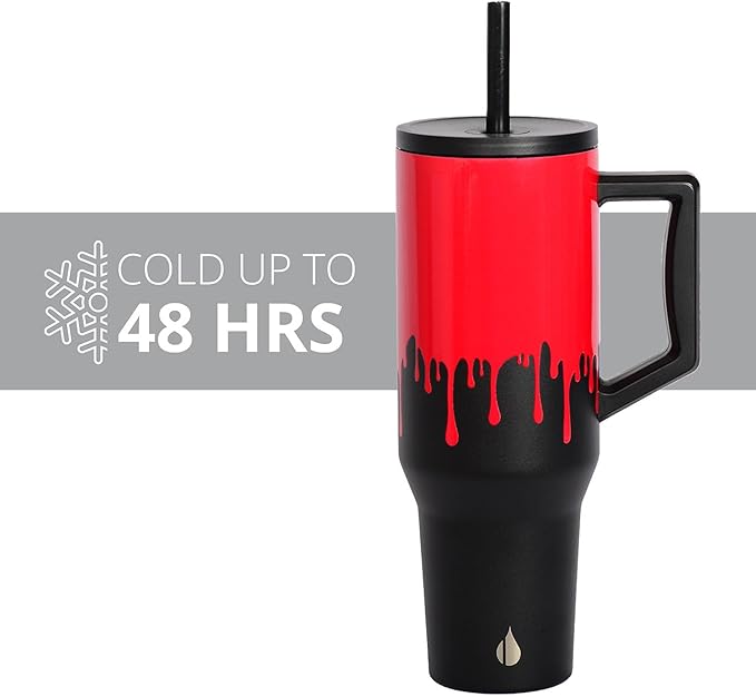 Elemental 40 oz Tumbler with Handle and Straw - Spill Proof Insulated Stainless Steel Commuter for Hot and Cold Beverages - Travel Coffee Mug with 2 Straws & Spill Proof Lid - 40oz - Sanguine Drip - Bloomnest