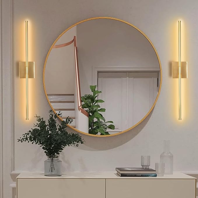LED Wall Sconces with Remote Control, 5 Colors 3000K-6500K & Dimmable, Hardwire Wall Light with Timer & Night Light, LED Gold Wall Lamps for Living Room, Bedroom, 27.55 Inch - Bloomnest