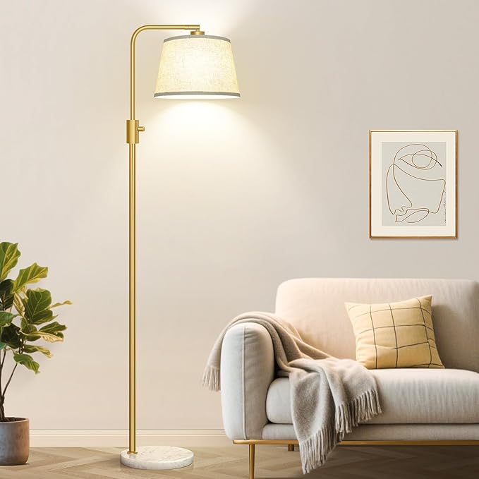 Nintiue Dimmable Gold Floor Lamp, 1000 LM LED Edison Bulb Included, Arc Floor Lamps for Living Room with Marble Base, Modern Standing Lamp Tall Lamps for Living Room Bedroom - Bloomnest