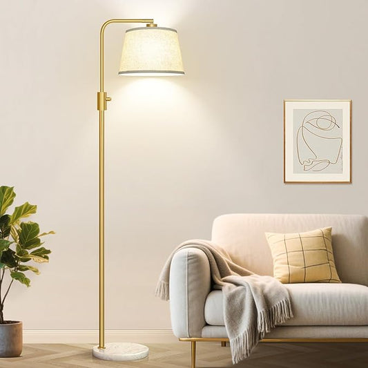 Nintiue Dimmable Gold Floor Lamp, 1000 LM LED Edison Bulb Included, Arc Floor Lamps for Living Room with Marble Base, Modern Standing Lamp Tall Lamps for Living Room Bedroom - Bloomnest