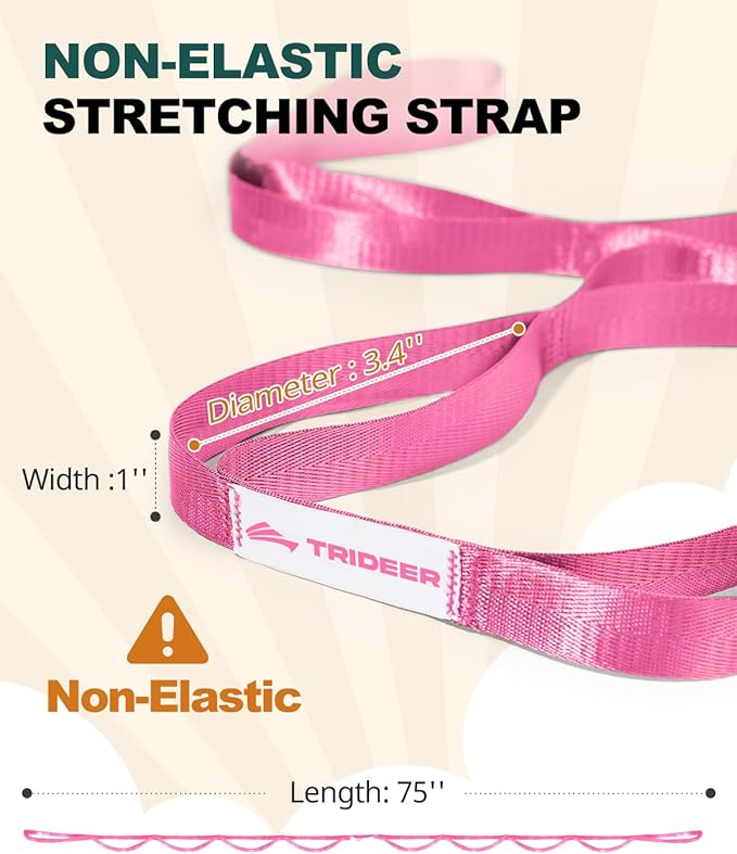 Trideer Stretching Strap Yoga Strap Physical Therapy for Home Workout, Exercise, Pilates and Gymnastics, 10 Loops Non-Elastic Stretch Bands with Aesthetic Packaging for Women & Men - Bloomnest