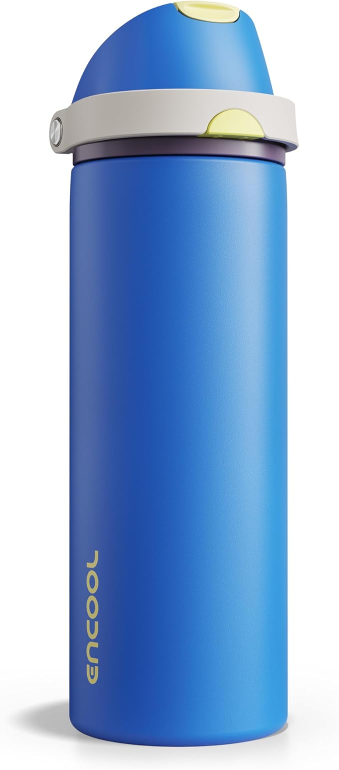 Insulated Water Bottle with Straw - Encool Stainless Steel Water Bottle with Push Button Lid, Leak-Proof & BPA-Free, Keeps Cold for 24 Hours for Sports, Travel, Gym (24 oz, Sapphire) ENCOOL