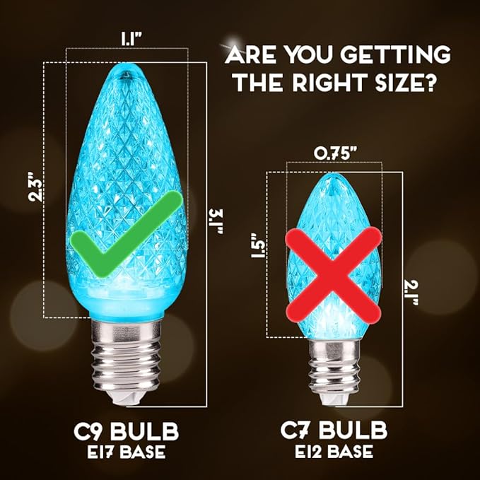 HLO Lighting Set of 25 Teal C9 Faceted LED Christmas Light Bulbs for Indoor & Outdoor Use | Durable Replacement Bulb - Bloomnest