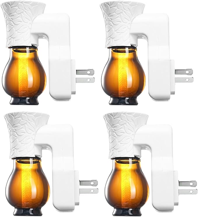 Blank Plug in Air Freshener,4-Set Wall Plug Oil Diffuser for DIY Characteristic Home Scent from Natural Essential Oil, EO+Water, Fragrance Refill (4 Polarized Plug+4 Glass+4 Wick)