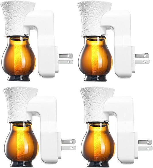 Blank Plug in Air Freshener,4-Set Wall Plug Oil Diffuser for DIY Characteristic Home Scent from Natural Essential Oil, EO+Water, Fragrance Refill (4 Polarized Plug+4 Glass+4 Wick)