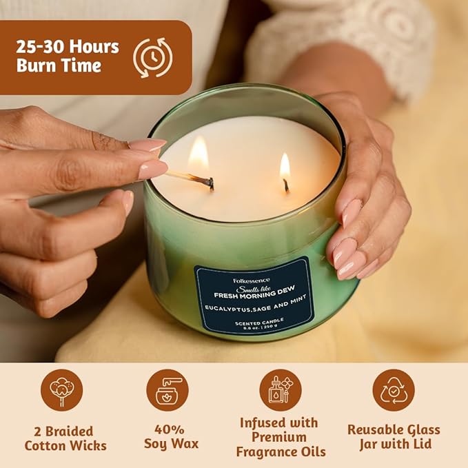 Folkulture Scented Candle | 8.81 Oz - Eucalyptus Candles for Home Scented | Sage & Mint Soy Candle or Non Toxic Candles for Relaxing | Long Lasting Green Candle for Relaxation Gifts for Women - Bloomnest