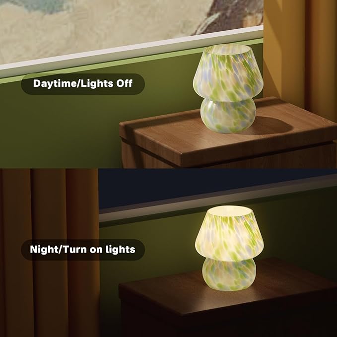 Mushroom Lamp Table Lamp for Bedroom,Small Desk Bedside Lamps for Living Room,Mushroom Decor Cute Mini Modern Mid Century Lamps for Night Stands,Aesthetic Home Living Room Decor(Green) - Bloomnest