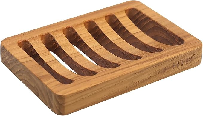 Slotted Bar Soap Holder Teak Wood by HTB, Kitchen Wooden Sponge Holder, Self Draining Soap Dish for Shower, Sink, Bathroom, Bathtub, RV - Bloomnest