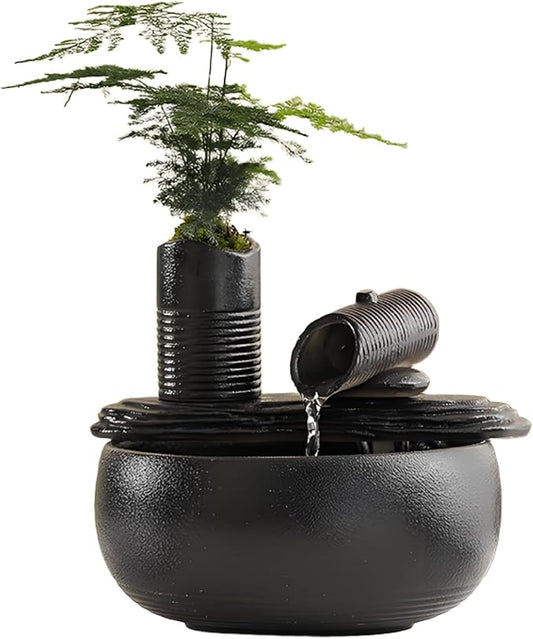 Ceramic Indoor Tabletop Water Fountain - Zen Cascades Decorations Feng Shui Waterfall Decor, Zen Meditation Soothing Sound for Home Office Desk, Good Luck Gift - Bloomnest