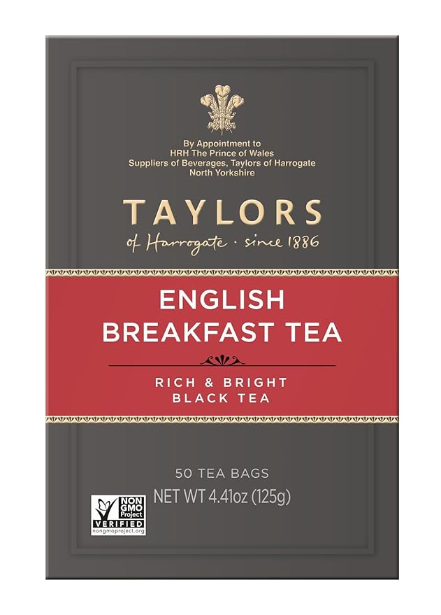 Taylors of Harrogate English Breakfast, Black Tea, Pillow Tea Bags, 50 Count (Pack of 1), Rich, Bright & Malty, Caffeinated, Enjoy Hot or Iced, 50 Teabags - Bloomnest