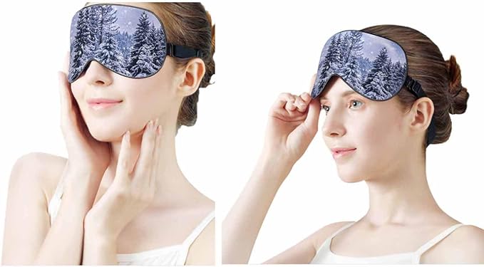 Christmas Winter Landscape Sleep Mask Spruce Pine Trees Covered Snow Mountain Road Men Women Sleep Mask with Adjustable Strap Eye Cover Eye Shade for Travel, Nap,Meditation - Bloomnest