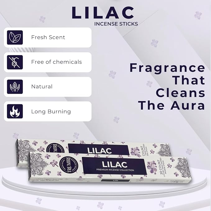 TRUMIRI Lilac Incense Sticks - Total 40 Sticks - Dual Pack of 20 - Non Toxic - Natural Fragrance TRUMIRI