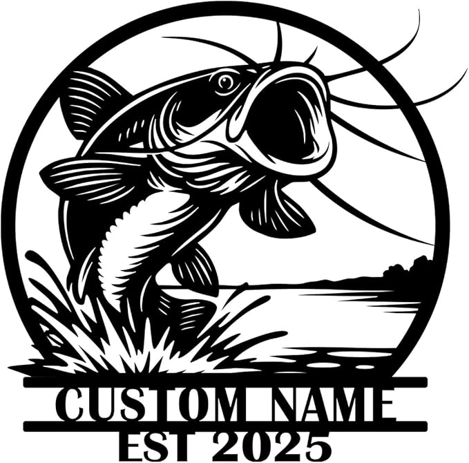 Personalized Catfish Metal Sign – Custom Name Fishing Wall Art – Iron Decoration for Cabins, Lake Houses, Man Caves, and Outdoor Spaces (Catfish-5) - Bloomnest