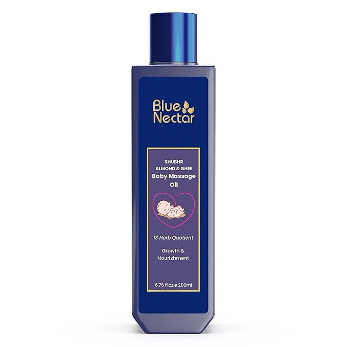 Blue Nectar Ayurveda Gentle Baby Oil for Newborn Skin Care -Moisturizing Baby Massage Oil for Dry Skin Moisturizer |Soothing with 100% Natural Coconut Oil & Organic Ghee (13 Herbs, 6.76 Fl Oz) - Bloomnest