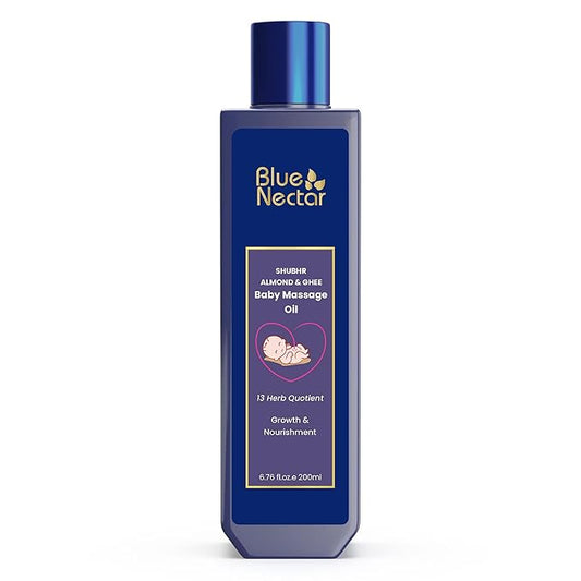 Blue Nectar Ayurveda Gentle Baby Oil for Newborn Skin Care -Moisturizing Baby Massage Oil for Dry Skin Moisturizer |Soothing with 100% Natural Coconut Oil & Organic Ghee (13 Herbs, 6.76 Fl Oz) - Bloomnest