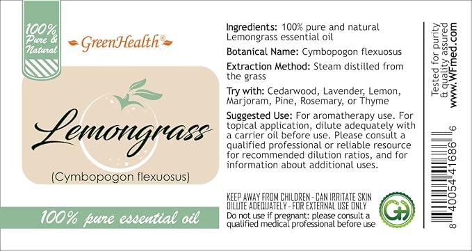 Lemongrass Essential Oil - 15 ml - 100% Pure Essential Oil - GreenHealth Greenals