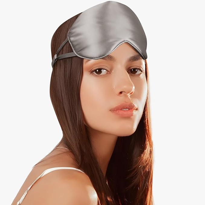 Adjustable Silk Eye Mask for Side Sleep/Travel/Plane Large Mulberry Silk Night Mask for Sleeping for Men/Women/Adults/Teens/Big Head,Silver Gray - Bloomnest