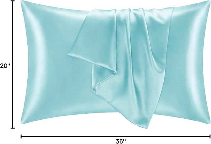 BEDELITE Satin Pillowcase for Hair and Skin, Super Soft and Cooling Similar to Silk Pillow Cases 2 Pack with Envelope Closure, Gift for Women Men(20"x36" King Size, Blue) - Bloomnest