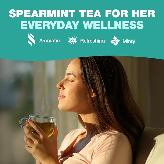 HANDPICK, Spearmint Tea Bags for PCOS relief (100 Herbal Tea Bags) |Refreshing Mint Tea | Non-GMO | Round Eco-Conscious Teabags - Bloomnest