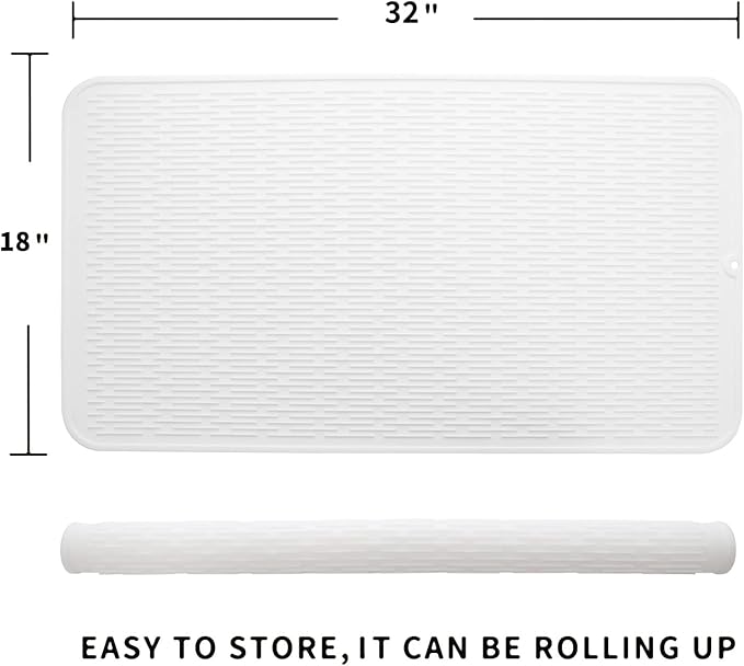 Silicone Dish Drying Mat for Multiple Usage,Easy clean,Eco-friendly,Heat-resistant Silicone Mat for Kitchen Counter or Sink,Refrigerator or Drawer Liner White 4XL 32 inches x 18 inches - Bloomnest