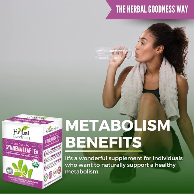 Gymnema Sylvestre Leaf Tea -20x- 6 BOXES - 24 teabags/box -No Caffeine, Kosher, Organic, GMO-Free, Gluten-Free-18 Bleach Free Tea Bags (0.83 oz/24g) - Bloomnest