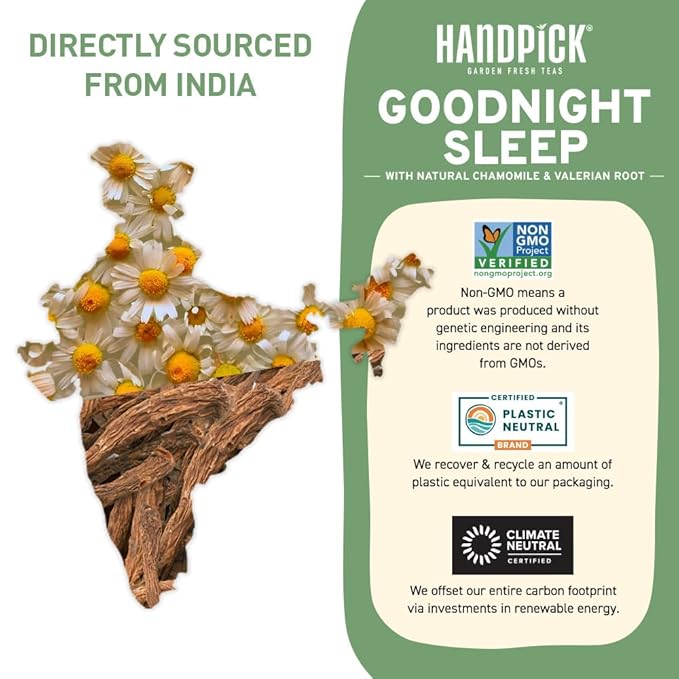 HANDPICK, Good Night Tea Bags (100 Count) Night Time Herbal Tea | Caffeine Free | Floral Blend - Lavender, Chamomile, Peppermint | Natural Tea, Perfect for Bedtime - Bloomnest