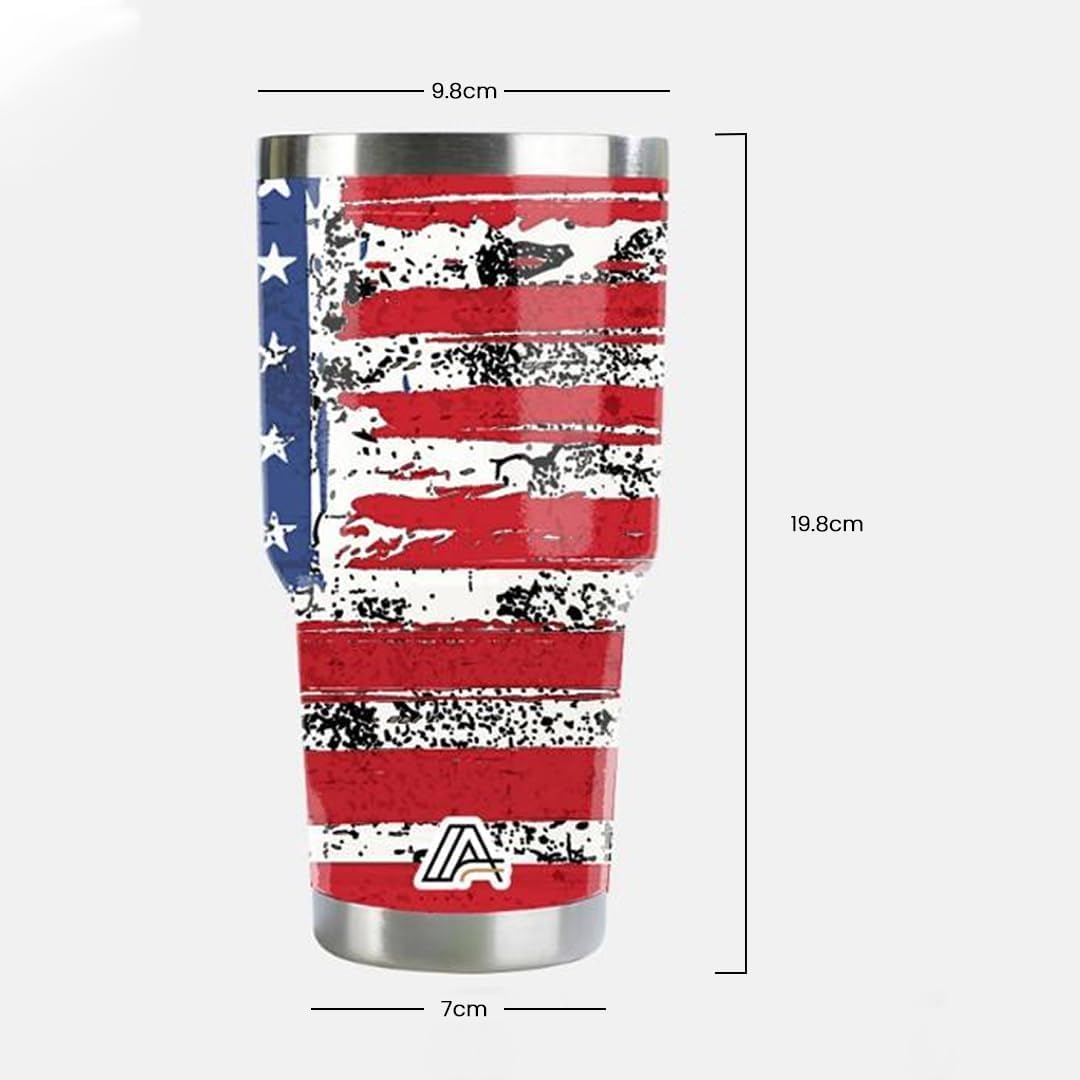 30oz Stainless Steel Tumbler - USA FlagTumbler with Lid and Straw, Double Walled Travel Mug Insulated for Hot & Cold Drinks, Vacuum Insulated Water Bottle for Home, Patriotic Gift