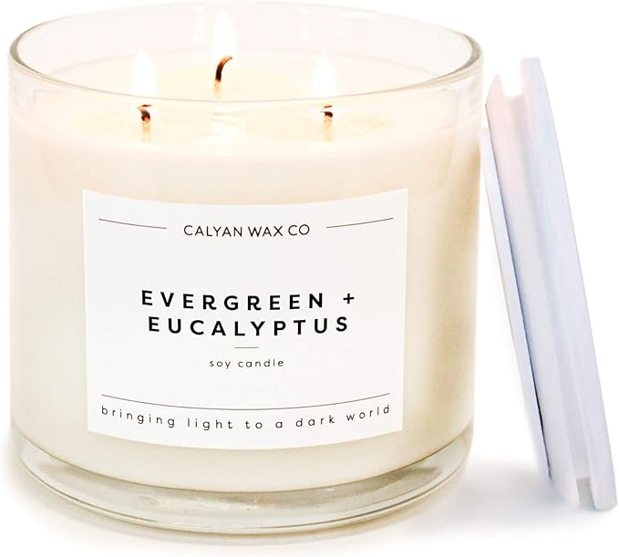 Calyan Wax Co. Evergreen & Eucalyptus 3 Wick Scented Candle - 43 Hour Burn - Luxury 3 Wick Soy Candles - Non Toxic Soy Wax Candles - Long Lasting Large Glass Jar Candle for Home - 14.9oz - Bloomnest