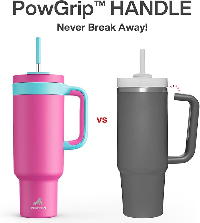 POWCAN 50 oz Tumbler with Handle, 2-in-1 Straw and Sip Lid, Leakproof, Dishwasher Safe, Insulated Stainless Steel Travel Coffee Mug, Keeps Cold for 34 Hours, Fits in Car Cup Holder (Petal) - Bloomnest