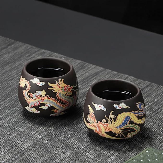 Hand-made Dragon and Phoenix Color-changing Purple Clay Teapot Zisha Tea Pot Kung Fu Tea Set Tea Lover‘s Gift (2Cups) - Bloomnest