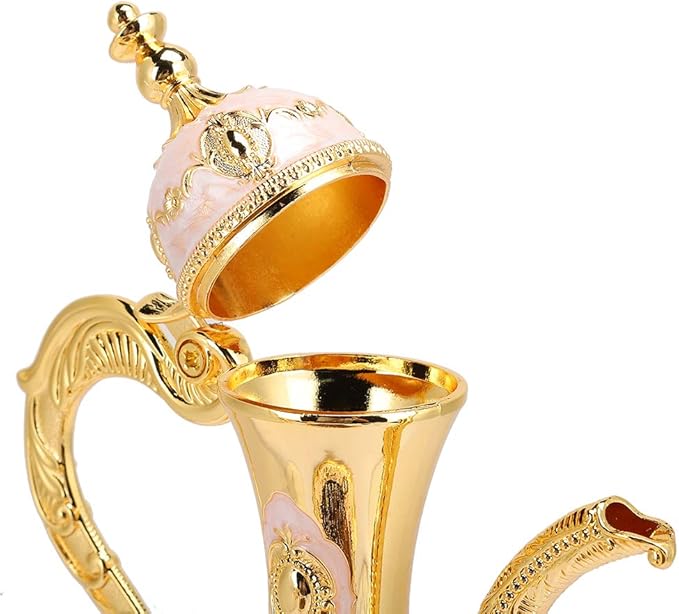 Vintage Turkish Coffee Pot Set, Turkish Tea Set with 6 Coffee Cups, Golden Wine Decanter and Glasses Set, Turkish Copper Coffee Cup Set for Home Tea Party(Pink) Tea - Bloomnest