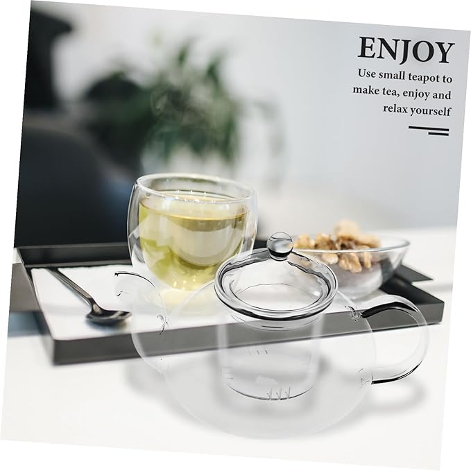 Transparent Glass Teapot Small Heat-resistant Borosilicate Tea Kettle with Lid Fine Mesh Strainer for Loose Leaf Tea Household Teapot for Green Enjoyment - Bloomnest