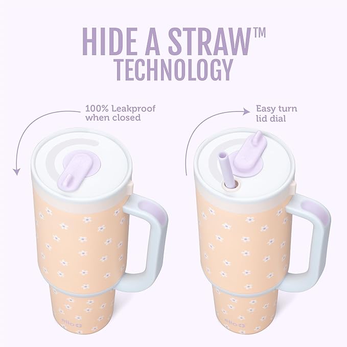 Ello Oasis 30 oz Tumbler with Handle & Retracting Straw | Reusable Insulated Stainless Steel Cup 100% Leakproof, Gifts for Teens Women Men | Keeps cold for 24 Hours, Cup Holder Friendly, Daisies - Bloomnest