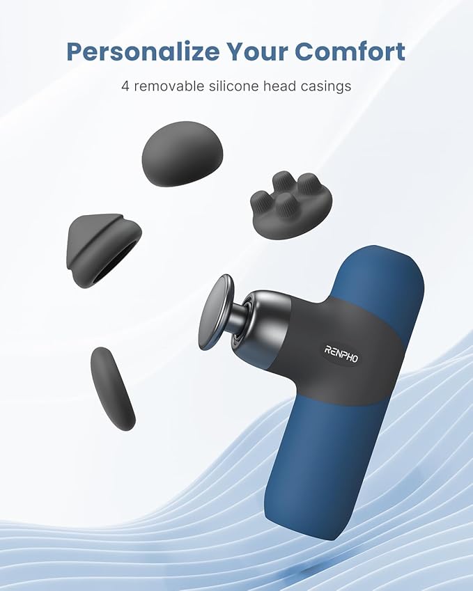 RENPHO Mini Thermal Massage Gun with Heat, Christmas Birthday Gifts for Women Men, Portable Deep Tissue Percussion Massager, Color Silicone Sleeves Travel Size with Carry Case, Aegean Blue - Bloomnest