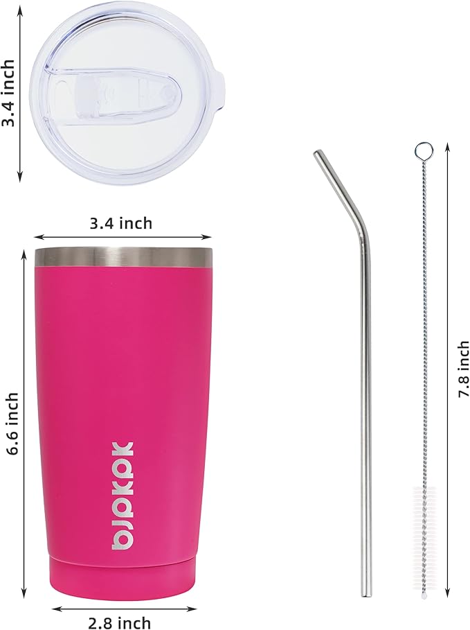 BJPKPK 20oz Stainless Steel Tumbler with Lid, Double Wall Vacuum Coffee Cup, Travel Mug for Ice Drink and Hot Beverage, Insulation Travel Tumbler Cup with Straws,Pink - Bloomnest
