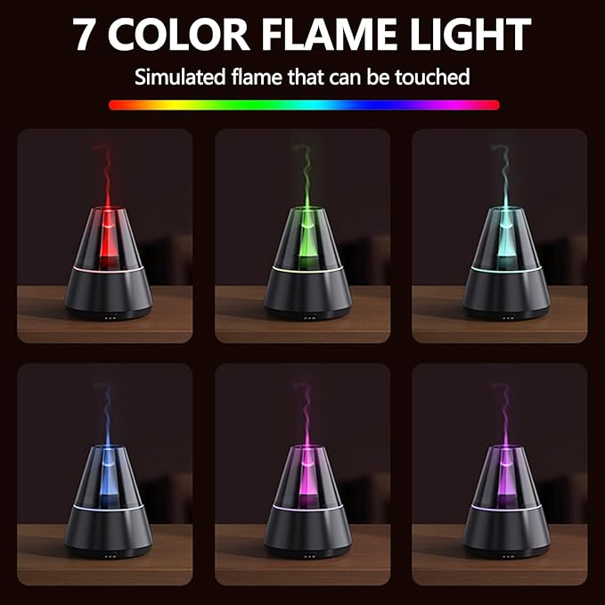 Flame Essential Oil Diffuser, Upgrade 7 Colour Lights Aromatherapy Diffuser, Oil Diffuser, Air Humidifier, Aroma Diffusers for Home, Bedroom, Office, Yoga, Timer & Waterless Auto Off - Bloomnest