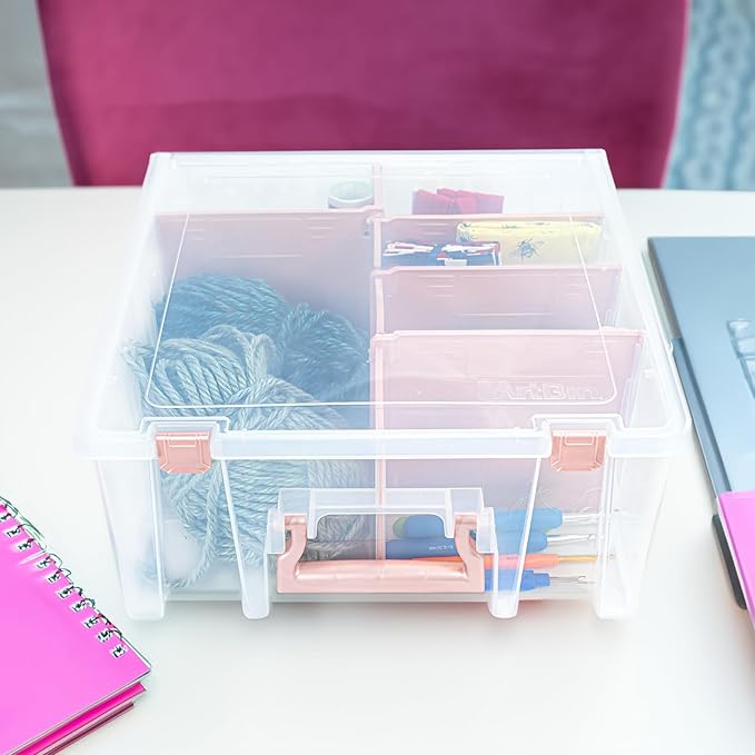 ArtBin 6990RK-AMZ Super Satchel Double Deep Compartment Box - Art Storage with 8 Removable Compartments, Smart Closure for Craft Supplies (Rose Gold - Pack of 3) - Bloomnest