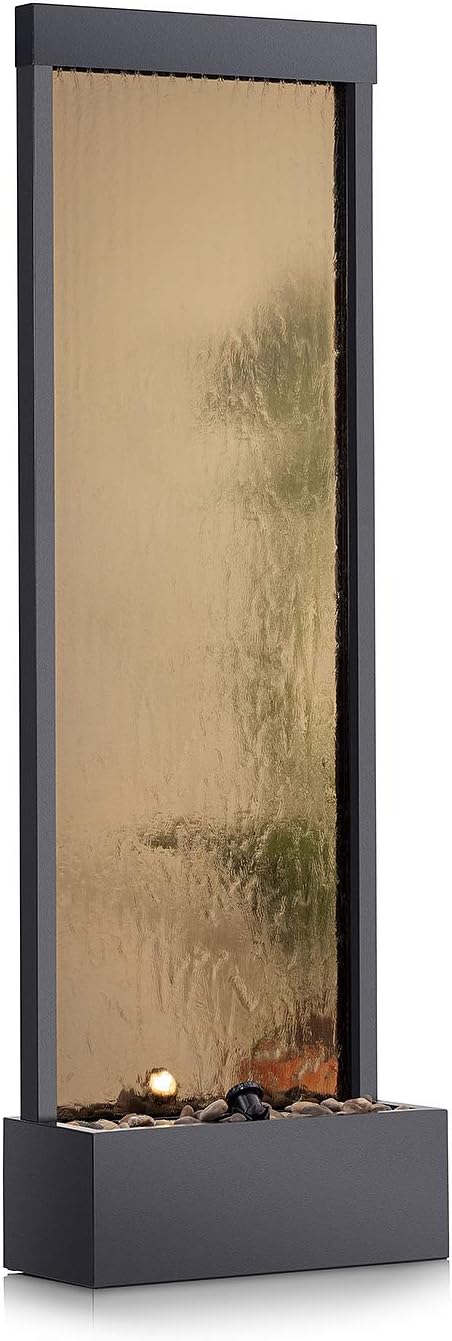 Alpine Corporation | 72"H Indoor/Outdoor Mirror Waterfall Floor Fountain — LED Lights & River Stones — Elegant Bronze Finish for Home, Office, Patio & Entryway Décor - Bloomnest