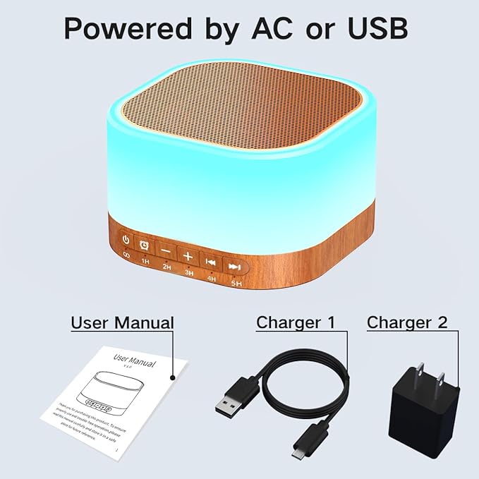 SleeZOO Sound Machine White Noise Machine with 25 Soothing Sounds 12 Colors Light with 10 Adjustable Levels 32 Adjustable Volumes 5 Timers Portable Sleep Machine for Adults Kids Baby (Wood) - Bloomnest