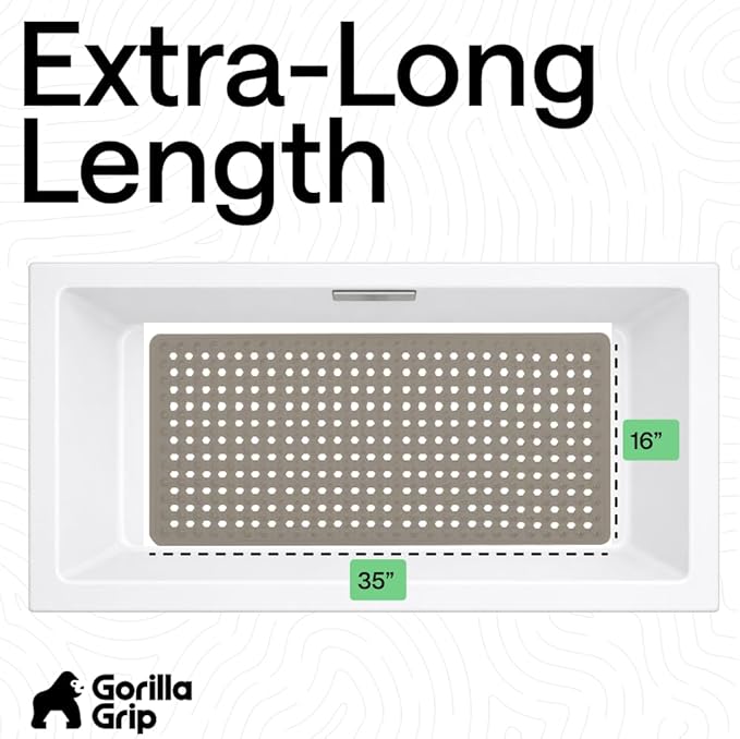 GORILLA GRIP Patented Bath Tub Shower Mat, Machine Washable Bathtub Floor Liner Mats, Suction Cups and Drain Holes to Keep Tubs Clean, Soft on Feet, Bathroom Essentials, 35x16 Inch, Beige - Bloomnest